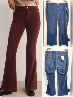 NWT Anthropologie Pilcro The Icon Corduroy Flare Jeans Pants Mid-Rise Blue Sz 32